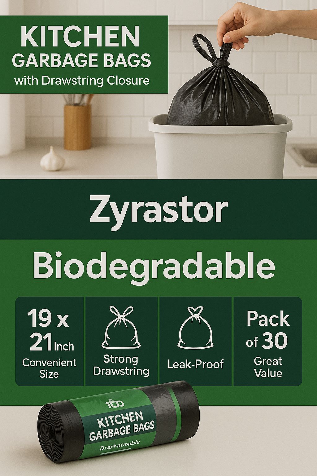 ZYRASTOR KITCHEN GARBAGE BAGS
